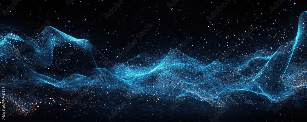 Fototapeta premium Abstract Blue Wave with Star in Dark Background