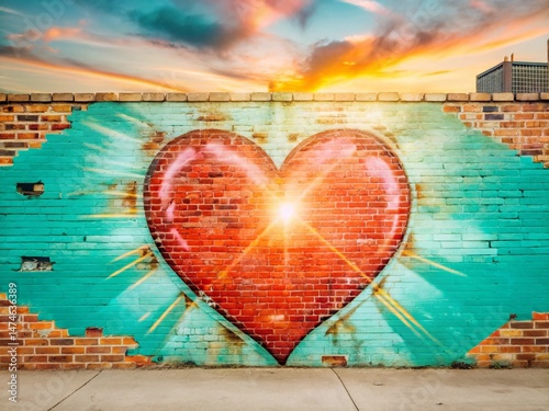 Urban Heart: Graffiti Art on a City Wall at Sunset