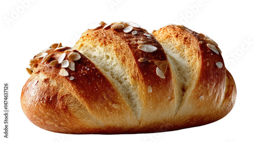 Almond-Topped Bread Loaf: A freshly baked artisan bread loaf, adorned with crunchy almond slivers, sits invitingly, showcasing its golden-brown crust and soft interior.