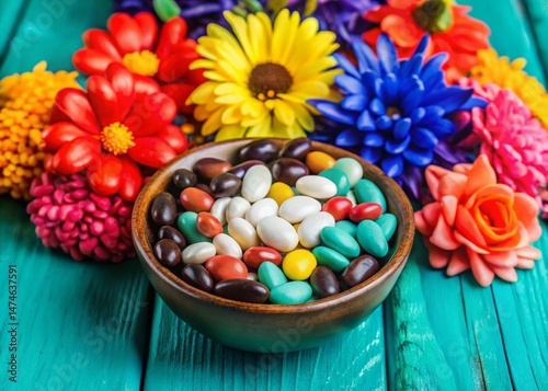 Vibrant Beans & Blossoms: Still Life Photography on Rustic Wood
