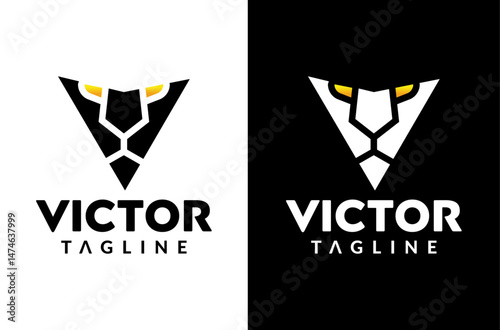 Letter V Lion Beast Victor Logo, beast logo, lion face logo, victory logo design, cool gaming lion eye with angry face looks enemy victor for fighting crazy Vector Icon Symbol Silhouette Illustrations