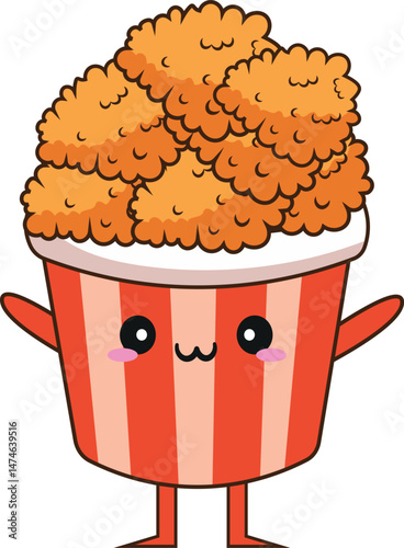 bucket of fried chicken, clipart, illustration for backgrounds and textures, cute, mascot