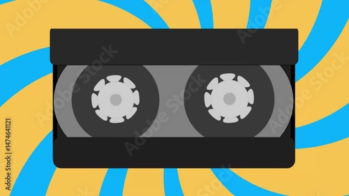 Animated drawn vintage videotape on a colorful background