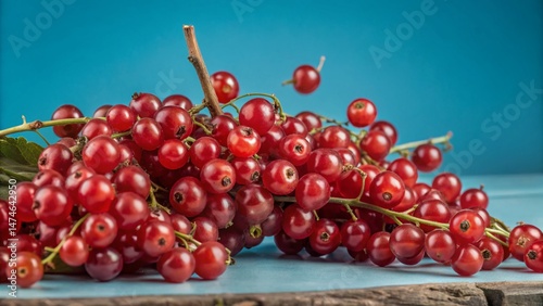 Vibrant Red Currants on Cracked Turquoise Background - Fresh Summer Berries