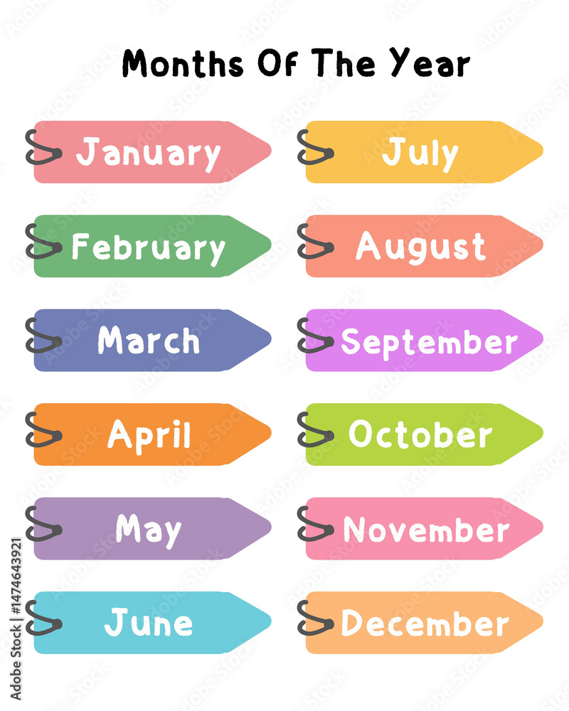 Months of the Year – Printable Table for Kids Education and Stickers Months of the Year – Printable Table for Kids Education and Stickers