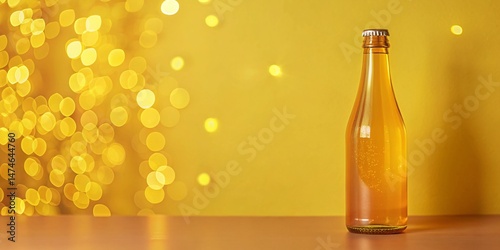 Vibrant Yellow Bottle Mockup: Minimalist Green & Yellow Background Bokeh