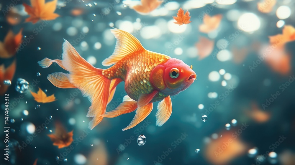 Fototapeta premium there are many goldfish swimming in the water with a lot of fish, floating goldfish