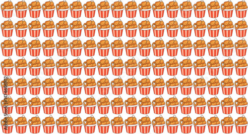 bucket of fried chicken, clipart, illustration for backgrounds and textures, pattern