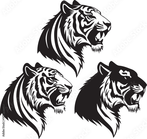 Silhouette Tiger heads vector