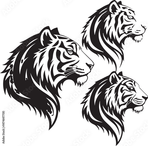 Silhouette Tiger heads vector