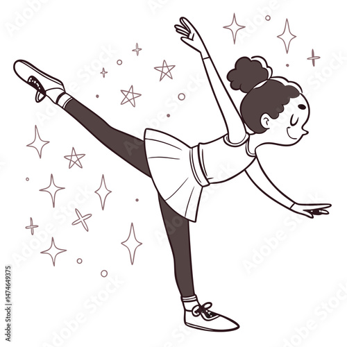 Graceful Cartoon Girl Dancing Ballet Pose - Vector Illustration