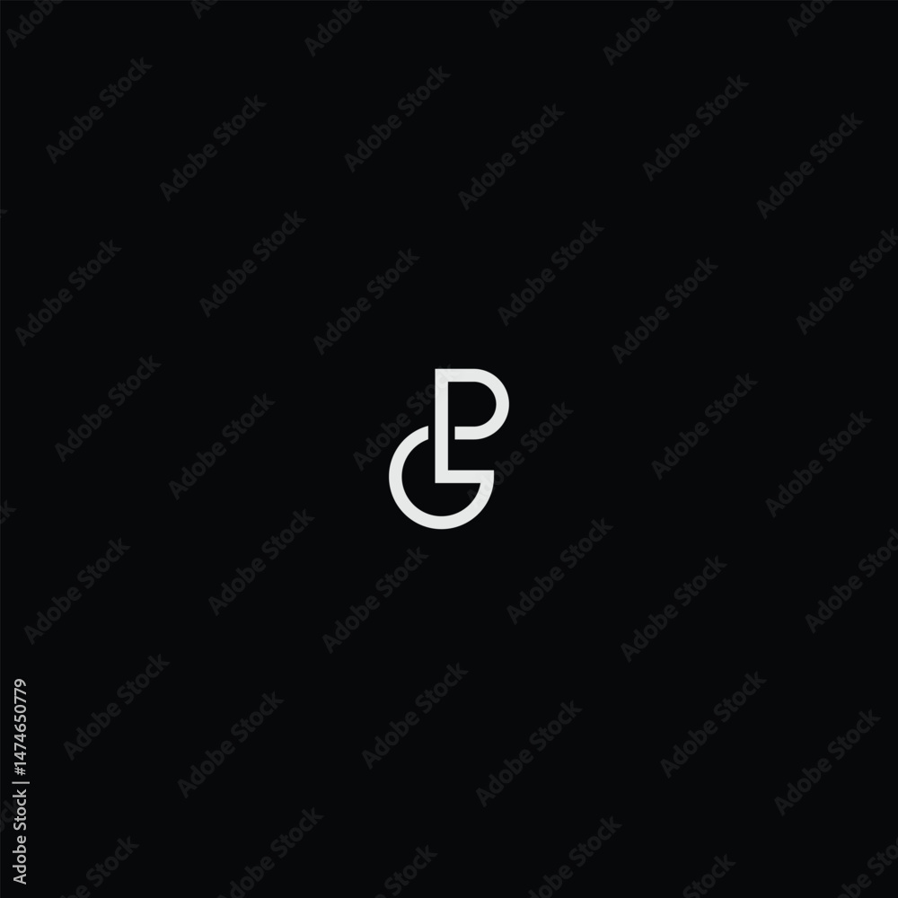 Linear Letter GP or PG Monogram with black background. Linear Letter GP or PG Monogram with black background.