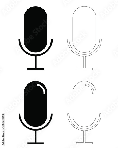 Microphone icon set, Vector mic icon, Podcast microphone for recording or speaking.
