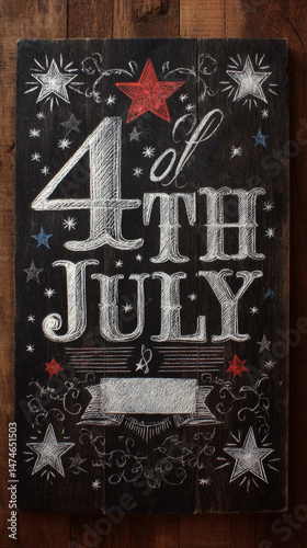 July 4th text for Independence Day on a chalkboard