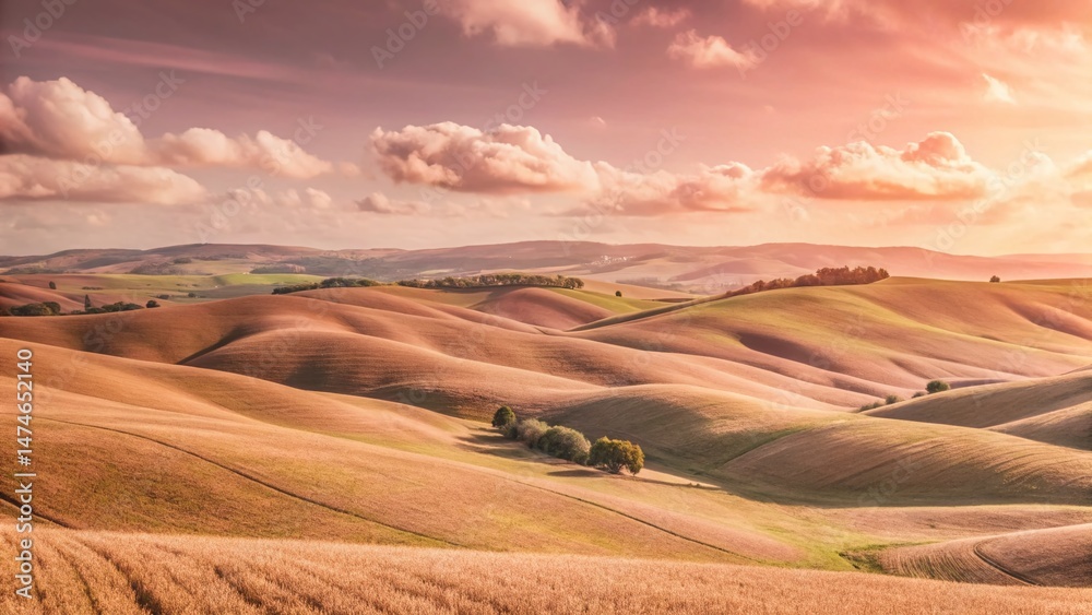 Naklejka premium Vintage Style Rolling Green Hills Landscape Photography