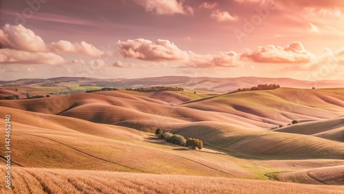 Vintage Style Rolling Green Hills Landscape Photography