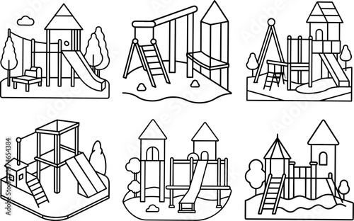 Set of playground outline vector illustration, line art