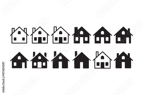 This vector set features various house icons, perfect as symbols for real estate or residential design illustrations