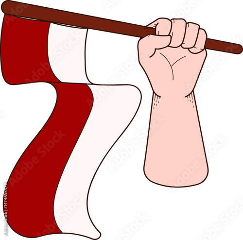 Indonesian Flag, Upraised Fist Holding a Red and White Waving Flag