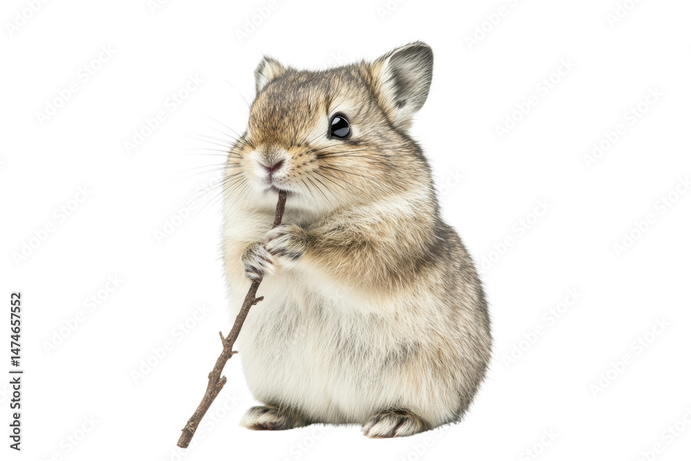 Obraz premium A cute rabbit holding a twig in its paws.