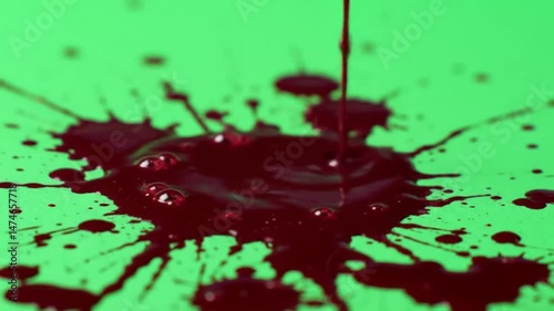 Heavy Blood Fall and Splash on Green Screen Surface | Realistic Horror Liquid Effect | Chroma Key Blood Overlay

