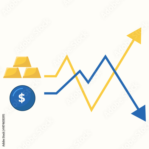 illustration of the increase in the value of gold compared to money which has decreased