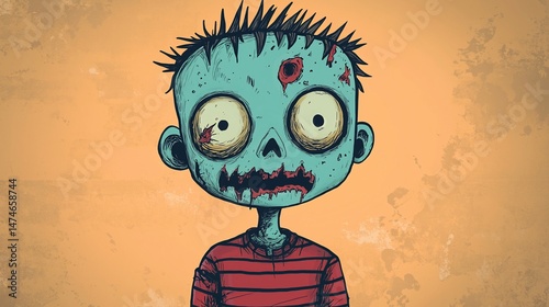 Cartoon Zombie Child, Orange Background