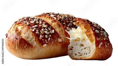 Artisan Bread Loaf: A delectable close-up of an artisan bread loaf, freshly baked and brimming with delicious ingredients.