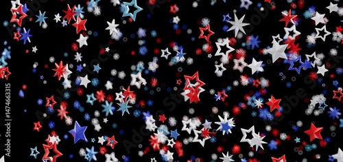 A festive backdrop of red, white, and blue stars on a black background, perfect for Independence Day.