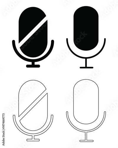 Microphone icon set, Vector mic icon, Podcast microphone for recording or speaking.
