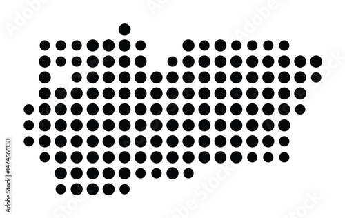 Symbol Map of the city Büdelsdorf (Schleswig-Holstein, Germany) showing the city with a pattern of just a few black dots