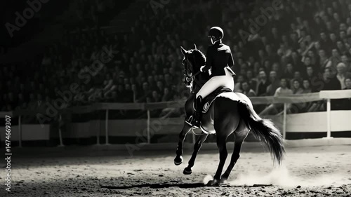 Equestrian rider performing vaulting on a horse.