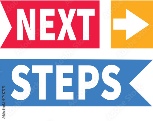 Next steps concept with chalk text and arrows on blackboard.