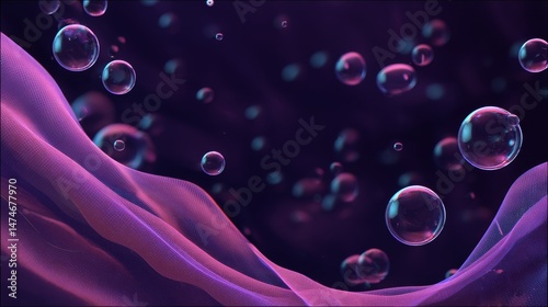 abstract fresh background with bubbles and waves in purple