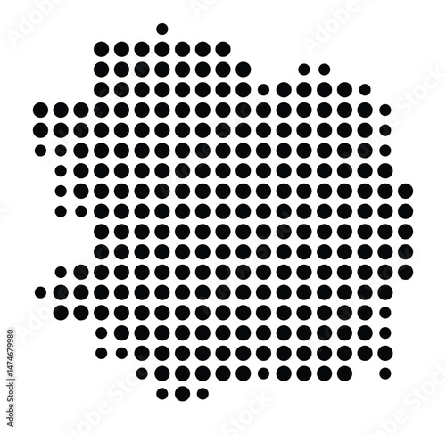 Symbol Map of the city Hiddenhausen (Nordrhein-Westfalen, Germany) showing the city with a pattern of just a few black dots