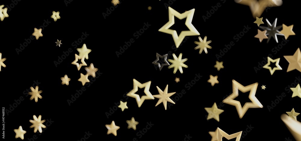 Beautiful image of gold stars falling on a black background, perfect for festive designs. Beautiful image of gold stars falling on a black background, perfect for festive designs.