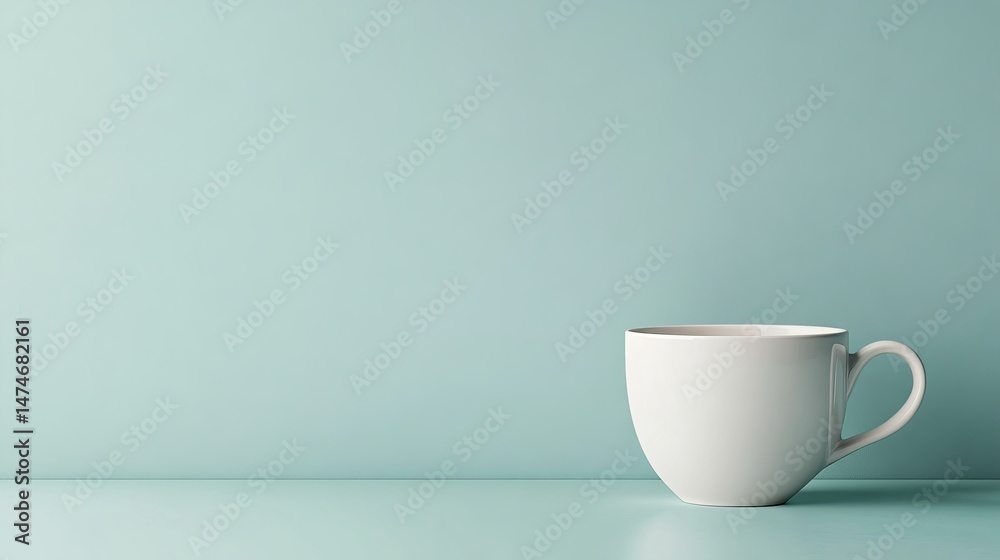 Fototapeta premium Elegant ceramic mug on a mint background still life drink composition minimalist aesthetic