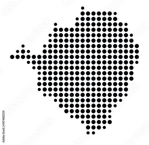 Symbol Map of the city Much (Nordrhein-Westfalen, Germany) showing the city with a pattern of just a few black dots