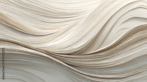 An acrylic abstract piece with smooth, flowing lines in light taupe and beige, creating a sense of space and calm