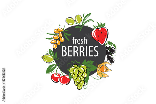 Vector logo with painted fresh berries.