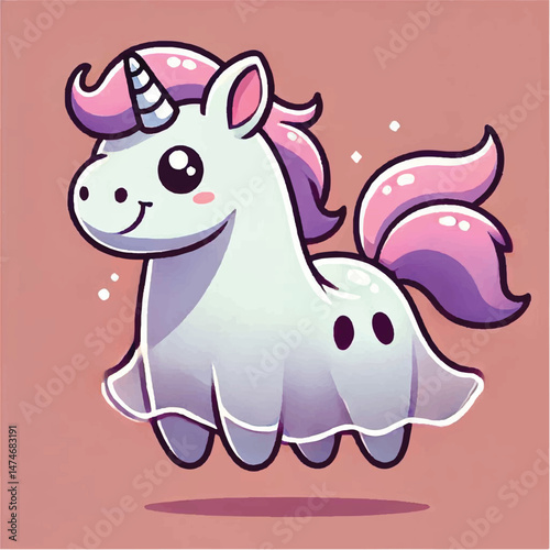 Cute Ghost Horse Standing Cartoon Vector Icon Illustration