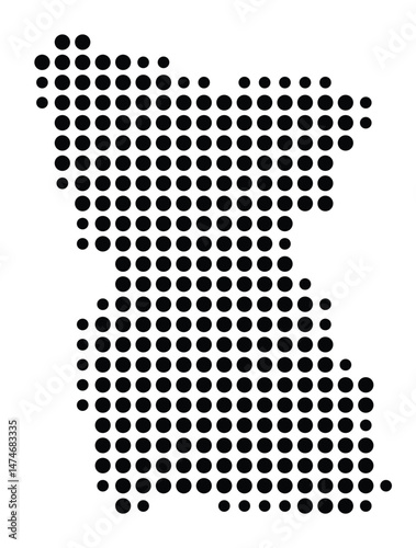 Symbol Map of the city Preußisch Oldendorf (Nordrhein-Westfalen, Germany) showing the city with a pattern of just a few black dots