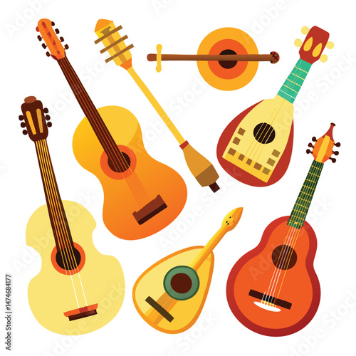 Six classic chord instrument isolated on white background