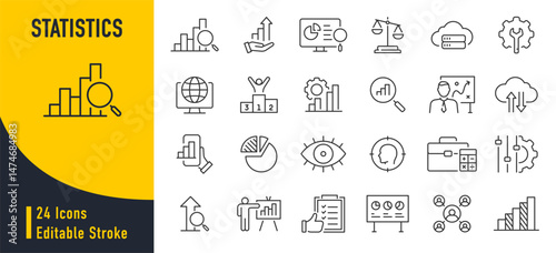 Statistics web icons in line style. Data, optimization, analysis, survey, price, collection. Vector illustration.
