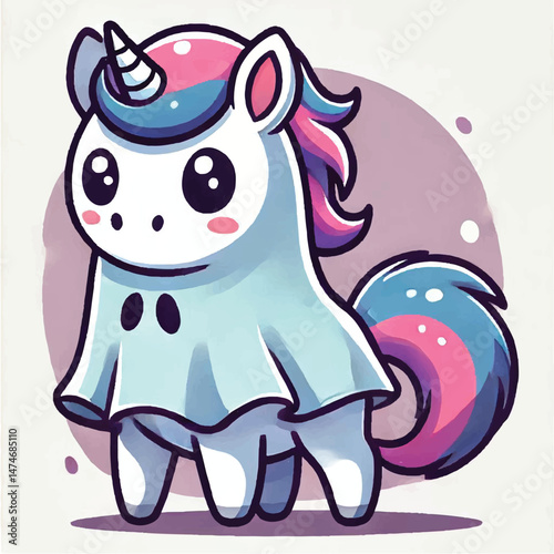 Cute Ghost Horse Standing Cartoon Vector Icon Illustration