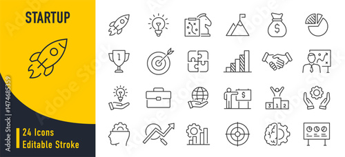 Startup web icons in line style. Business, Creative, idea, marketing, target, developement, collection. Vector illustration.