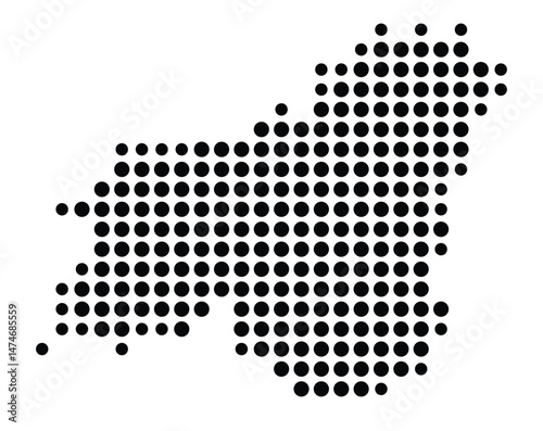 Symbol Map of the city Vlotho (Nordrhein-Westfalen, Germany) showing the city with a pattern of just a few black dots