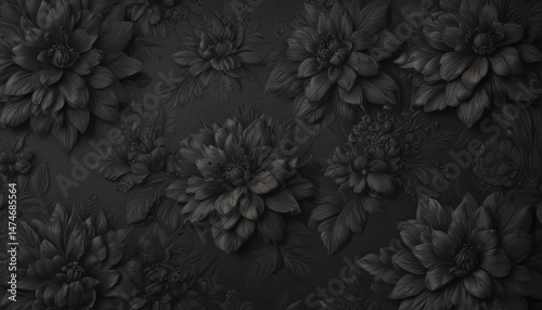 Deep charcoal floral wallpaper, embossed texture , subtle, textured background