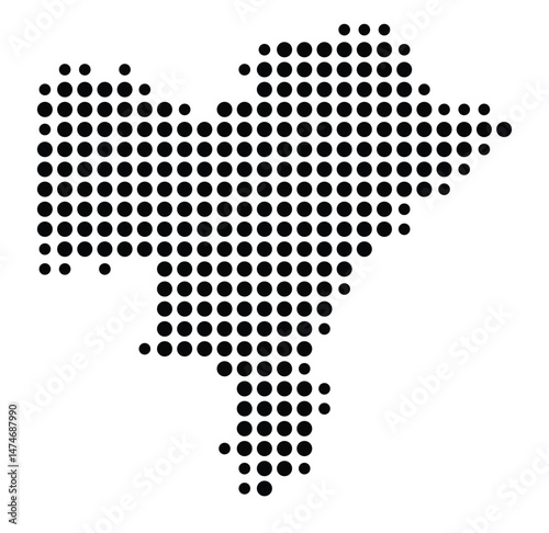 Symbol Map of the city Buseck (Hessen, Germany) showing the city with a pattern of just a few black dots