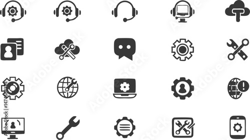 technical support line icon set  set of outline ic.eps